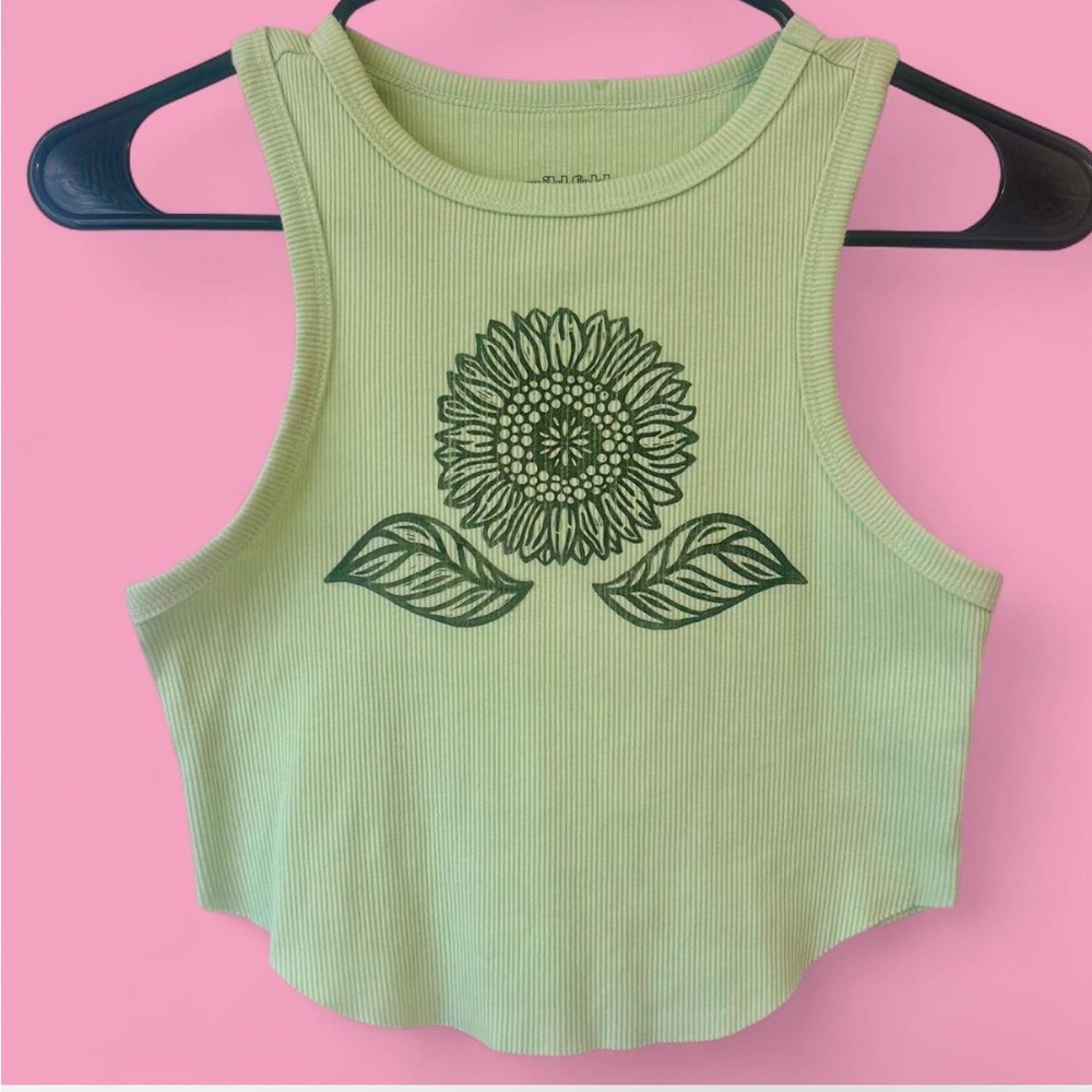 Handprinted Wild Fable Green Graphic Crop Tank Top